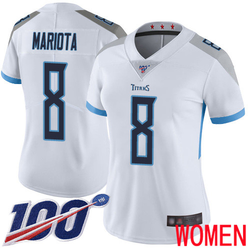 Tennessee Titans Limited White Women Marcus Mariota Road Jersey NFL Football #8 100th Season Vapor Untouchable->youth nfl jersey->Youth Jersey